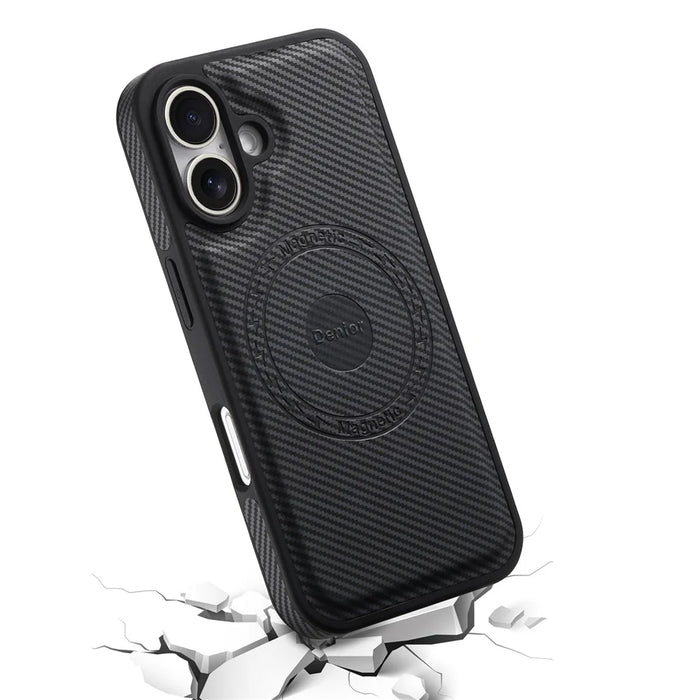 DENIOR For iPhone 16 Case Compatible with MagSafe Carbon Fiber Texture Leather Back Cover - Black - 4