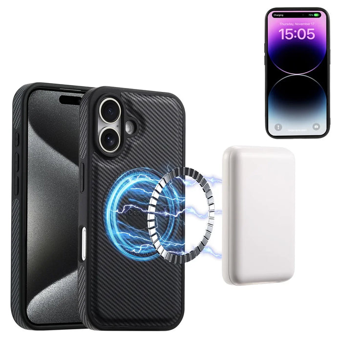DENIOR For iPhone 16 Case Compatible with MagSafe Carbon Fiber Texture Leather Back Cover - Black - 5