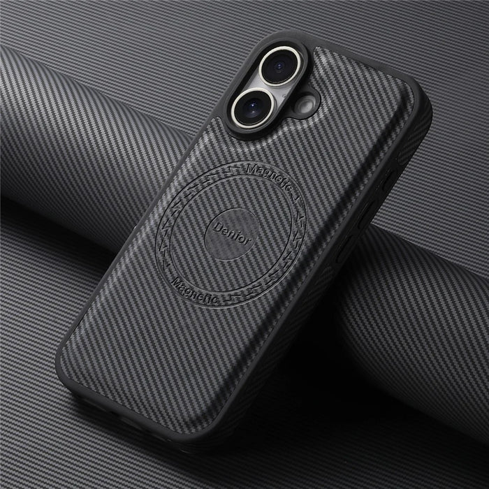 DENIOR For iPhone 16 Case Compatible with MagSafe Carbon Fiber Texture Leather Back Cover - Black - 7