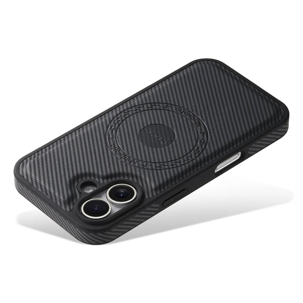 DENIOR For iPhone 16 Plus Case Compatible with MagSafe Carbon Fiber Texture Leather Back Cover - Black - 3