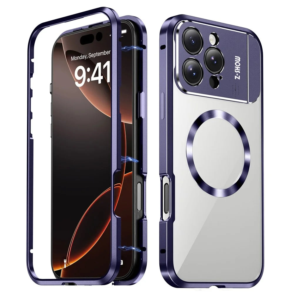 For iPhone 16 Pro Max Magnetic Case Kickstand Alloy+Acrylic Phone Cover with Aromatherapy Tablet - Purple - 1