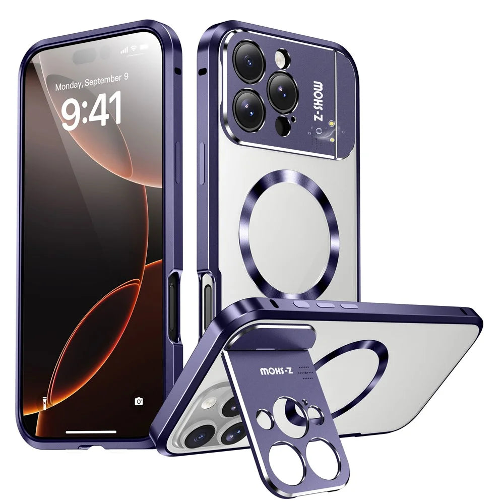 For iPhone 16 Pro Max Magnetic Case Kickstand Alloy+Acrylic Phone Cover with Aromatherapy Tablet - Purple - 2