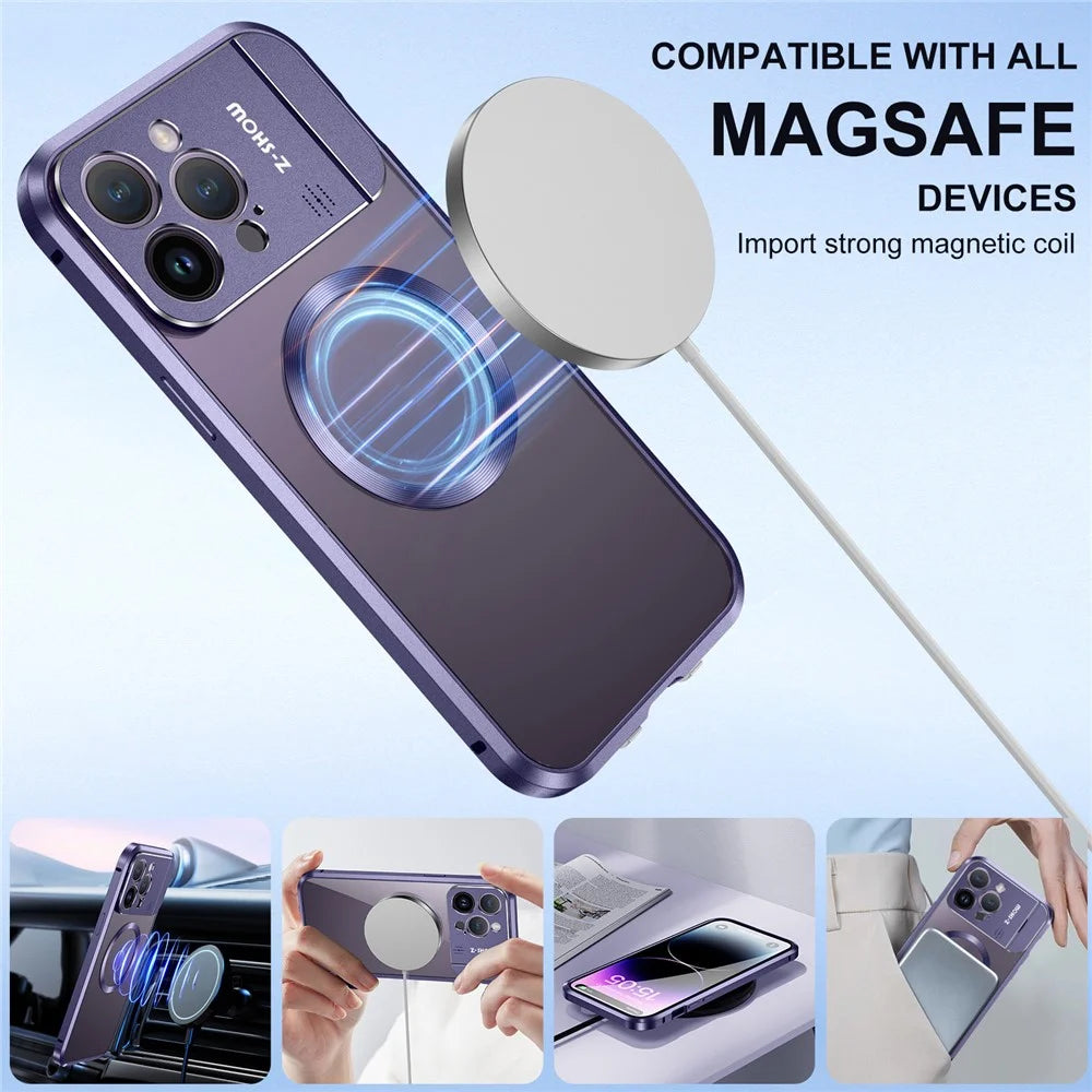 For iPhone 16 Pro Max Magnetic Case Kickstand Alloy+Acrylic Phone Cover with Aromatherapy Tablet - Purple - 6