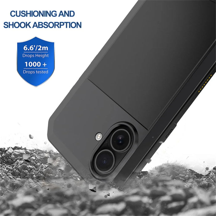For iPhone 16 Plus Case Silicone+Metal Phone Cover with Tempered Glass Screen Protector - Black - 4