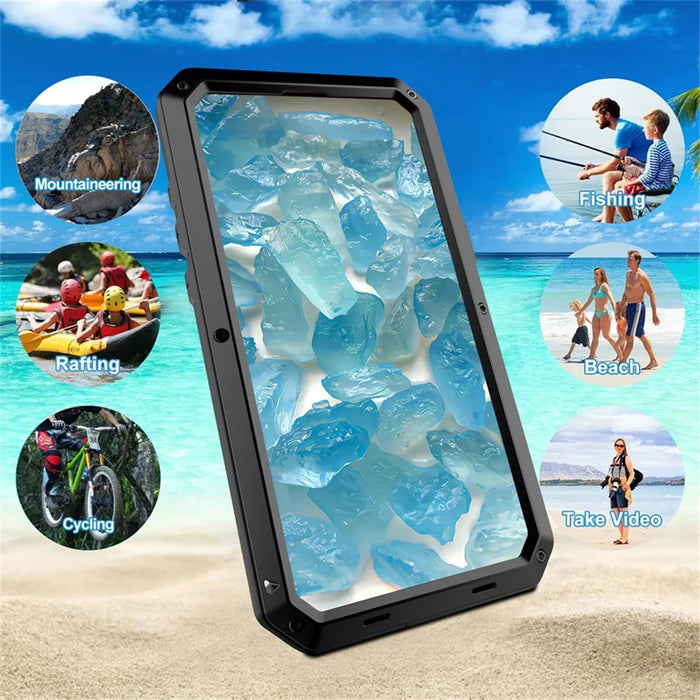 For iPhone 16 Plus Case Silicone+Metal Phone Cover with Tempered Glass Screen Protector - Black - 6