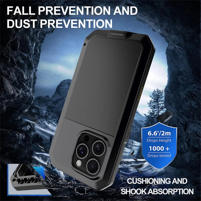 For iPhone 16 Pro Case Silicone+Metal Phone Cover with Tempered Glass Screen Protector - Black - 3
