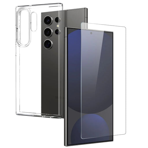 NORTHJO For Samsung Galaxy S25 Ultra TPU Phone Case+Tempered Glass Film (Support Fingerprint Unlock) - Transparent - 1