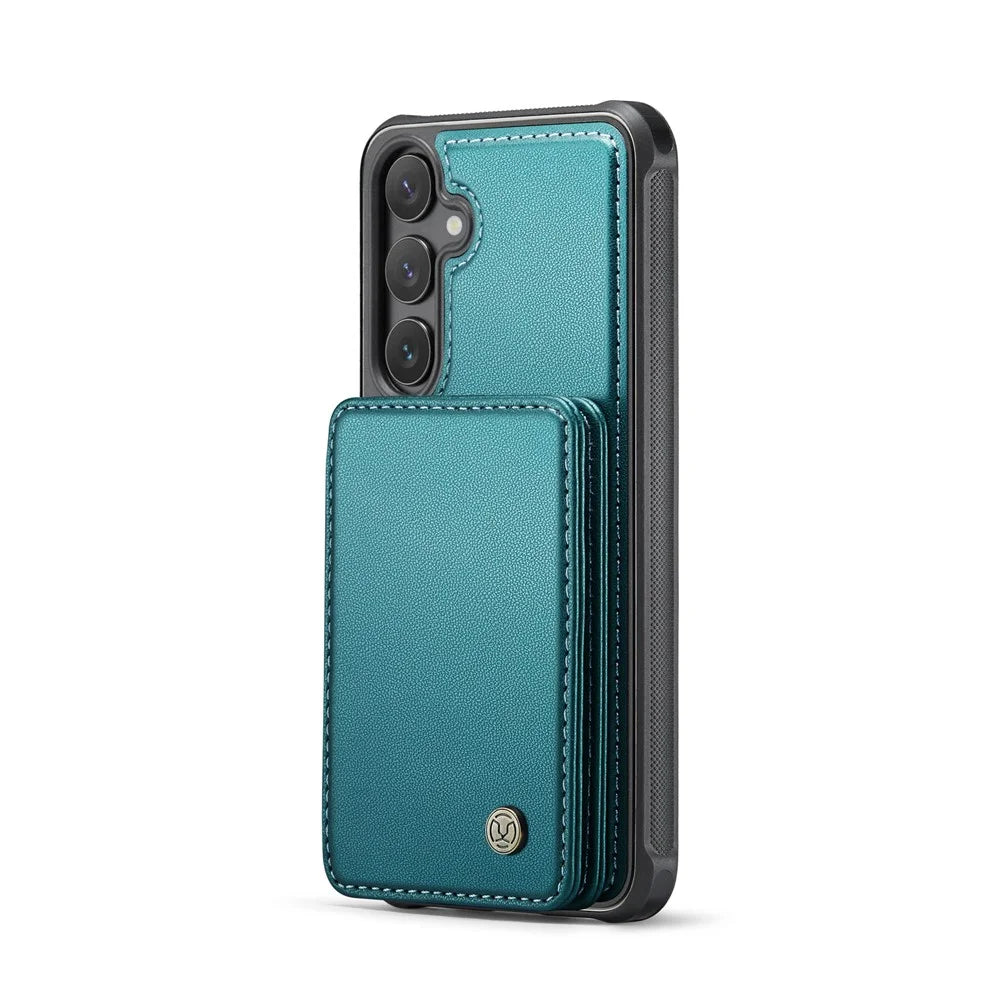 JEEHOOD J05 For Samsung Galaxy S24 FE Case Leather Mobile Cover with Detachable Magnetic Card Bag - Blue - 2