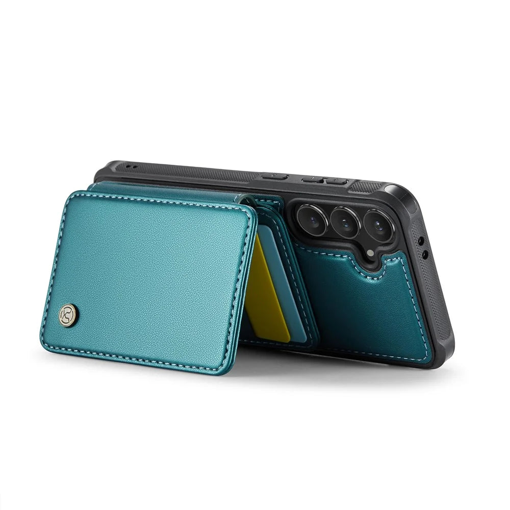 JEEHOOD J05 For Samsung Galaxy S24 FE Case Leather Mobile Cover with Detachable Magnetic Card Bag - Blue - 4