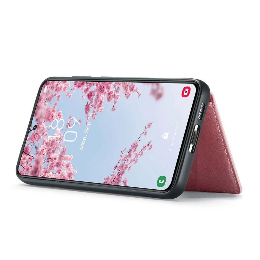 JEEHOOD For Samsung Galaxy S24 FE Case  J01 Retro Leather + TPU Phone Cover Detachable Magnetic Card Holder - Red - 5