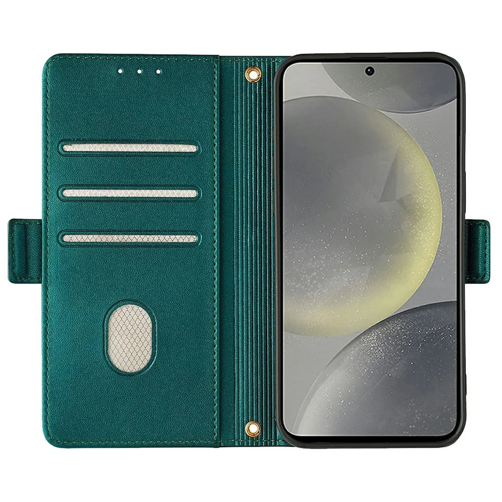 For Samsung Galaxy S24 Leather Wallet Case RFID Blocking Stand Cover with Hand Strap - Green - 2