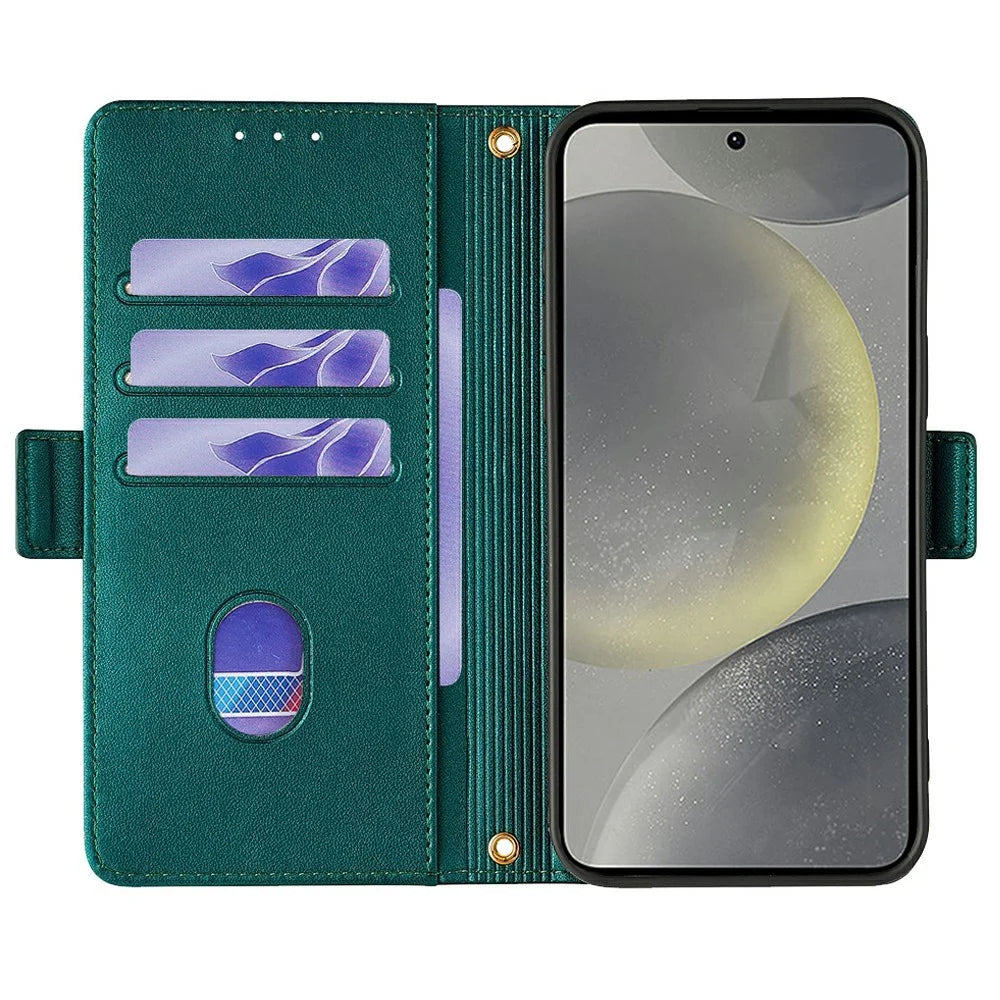 For Samsung Galaxy S24 Leather Wallet Case RFID Blocking Stand Cover with Hand Strap - Green - 3