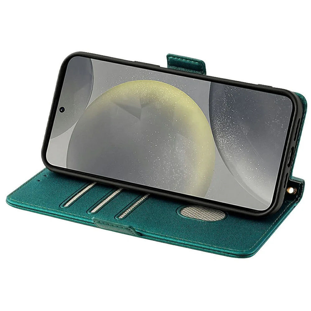 For Samsung Galaxy S24 Leather Wallet Case RFID Blocking Stand Cover with Hand Strap - Green - 4
