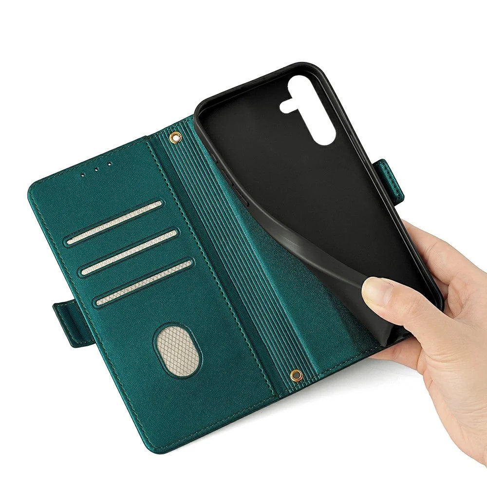 For Samsung Galaxy S24 Leather Wallet Case RFID Blocking Stand Cover with Hand Strap - Green - 6