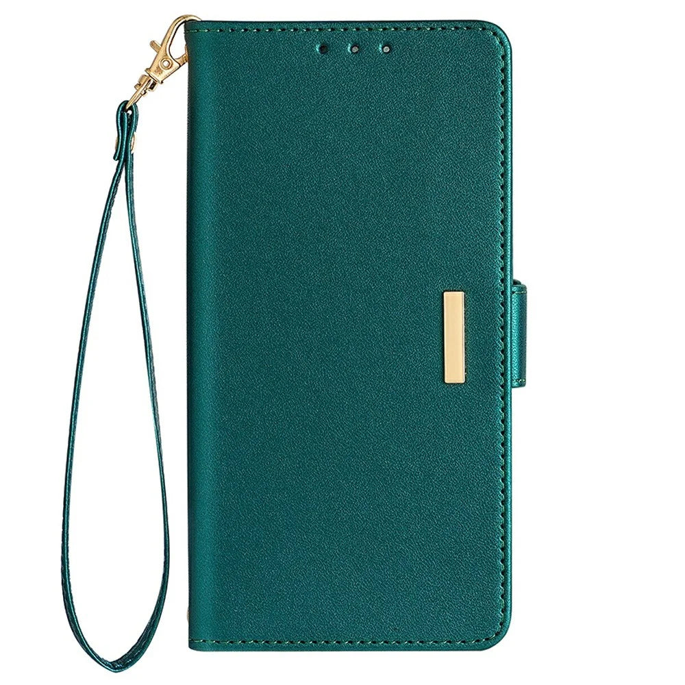 For Samsung Galaxy S24 Leather Wallet Case RFID Blocking Stand Cover with Hand Strap - Green - 7