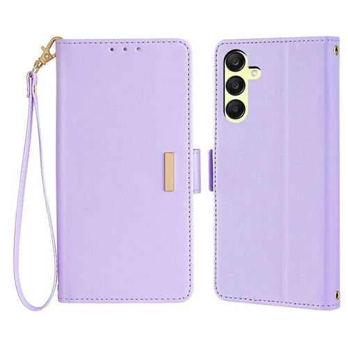 For Samsung Galaxy A15 5G Leather Wallet Case RFID Blocking Stand Cover with Hand Strap - Purple - 1