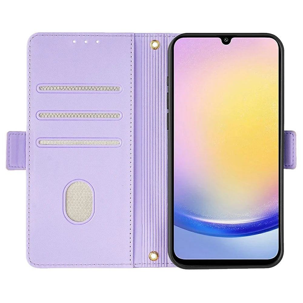 For Samsung Galaxy A15 5G Leather Wallet Case RFID Blocking Stand Cover with Hand Strap - Purple - 2