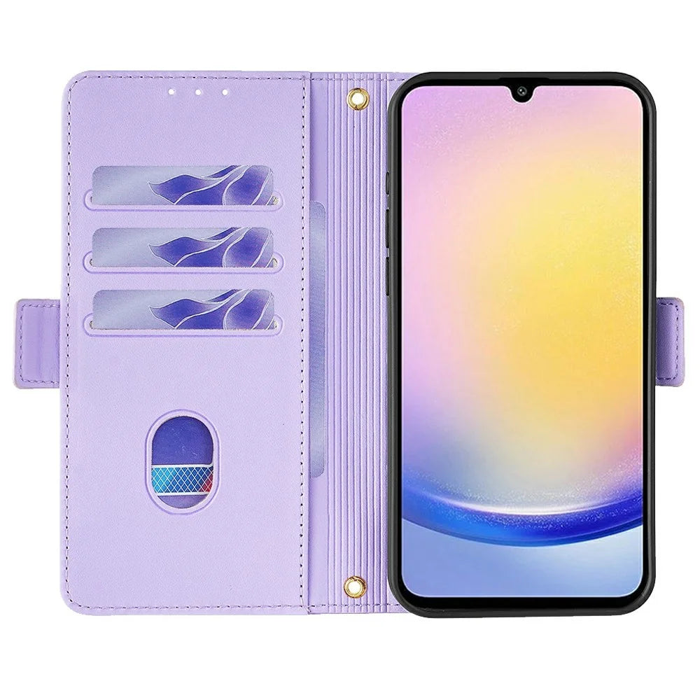 For Samsung Galaxy A15 5G Leather Wallet Case RFID Blocking Stand Cover with Hand Strap - Purple - 3