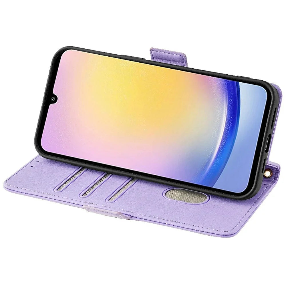 For Samsung Galaxy A15 5G Leather Wallet Case RFID Blocking Stand Cover with Hand Strap - Purple - 4