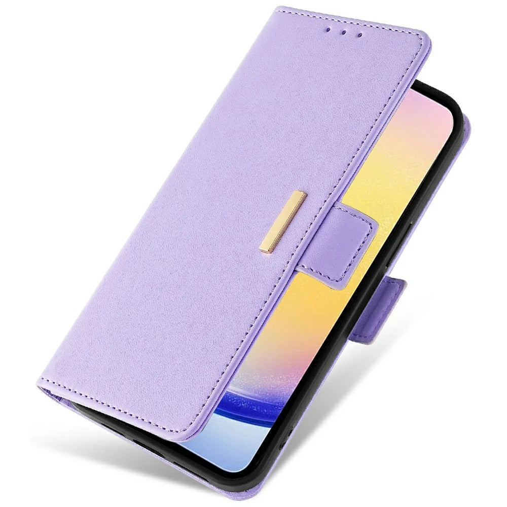 For Samsung Galaxy A15 5G Leather Wallet Case RFID Blocking Stand Cover with Hand Strap - Purple - 5