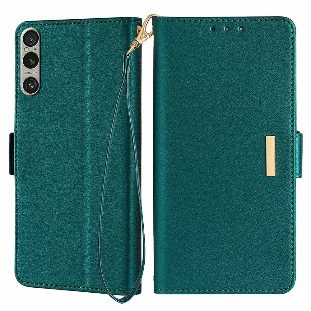 For Sony Xperia 1 IV 5G Leather Wallet Case RFID Blocking Stand Cover with Hand Strap - Green - 1