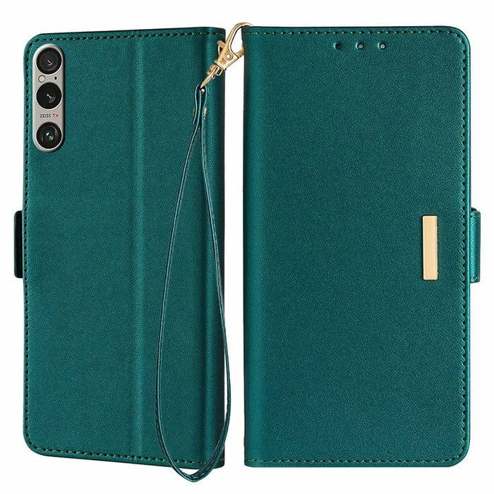 For Sony Xperia 1 IV 5G Leather Wallet Case RFID Blocking Stand Cover with Hand Strap - Green - 1
