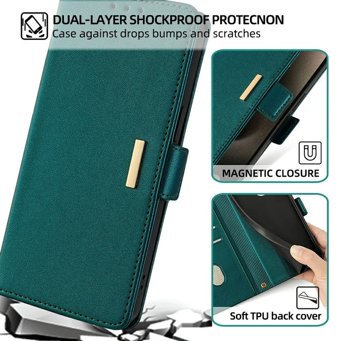 For Sony Xperia 1 IV 5G Leather Wallet Case RFID Blocking Stand Cover with Hand Strap - Green - 6
