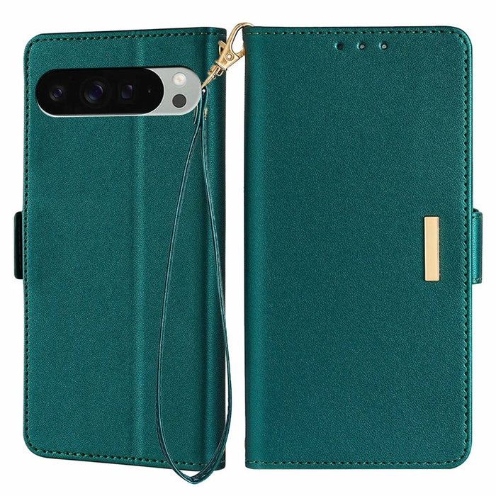 For Google Pixel 9 Pro XL Leather Wallet Case RFID Blocking Stand Cover with Hand Strap - Green - 1