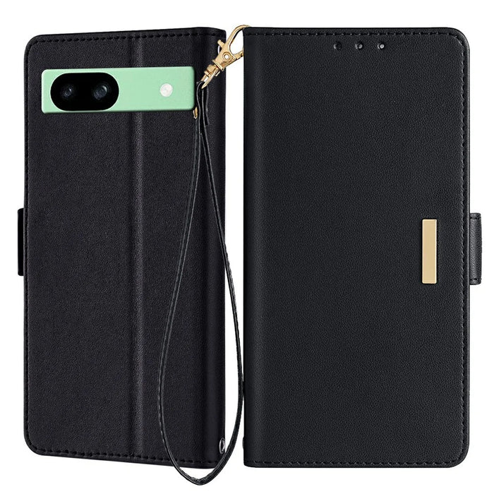 For Google Pixel 8a Leather Wallet Case RFID Blocking Stand Cover with Hand Strap - Black - 1