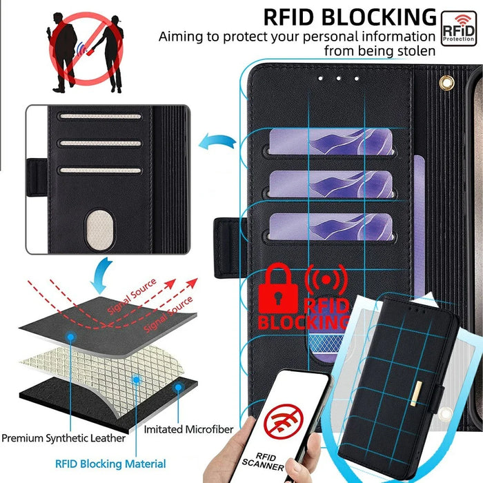 For Google Pixel 8a Leather Wallet Case RFID Blocking Stand Cover with Hand Strap - Black - 5