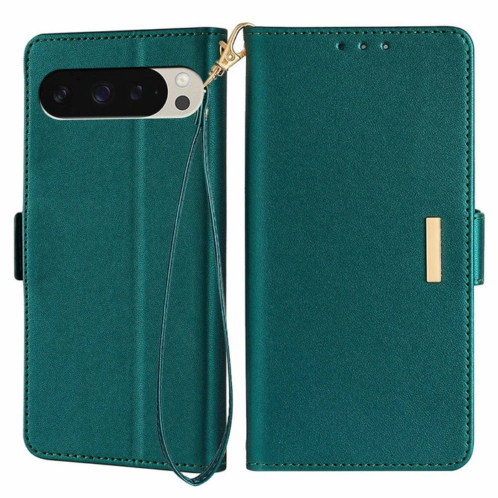 For Google Pixel 9 Pro  /  Pixel 9 Leather Wallet Case RFID Blocking Stand Cover with Hand Strap - Green - 1