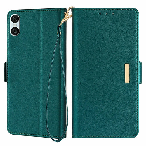 For Sony Xperia 10 IV 5G Leather Wallet Case RFID Blocking Stand Cover with Hand Strap - Green - 1