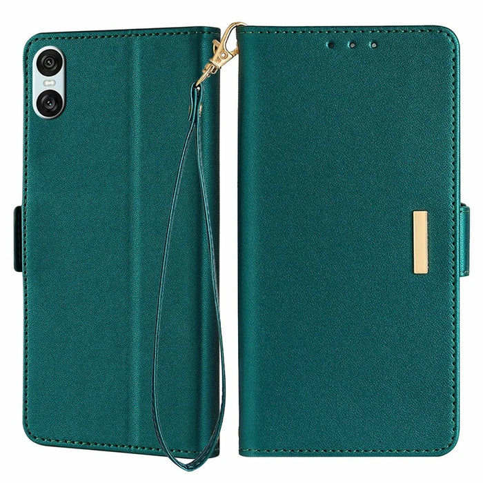For Sony Xperia 10 IV 5G Leather Wallet Case RFID Blocking Stand Cover with Hand Strap - Green - 1