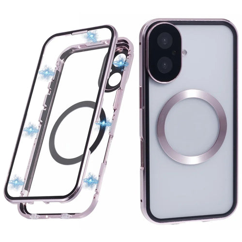 For iPhone 16 Plus Case Double Sides Tempered Glass Phone Cover Compatible with MagSafe Full Protector - Rose Gold - 1