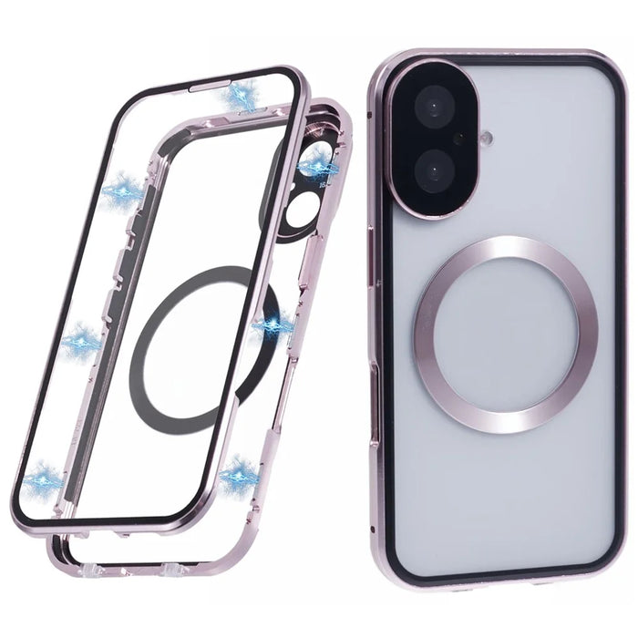 For iPhone 16 Plus Case Double Sides Tempered Glass Phone Cover Compatible with MagSafe Full Protector - Rose Gold - 1
