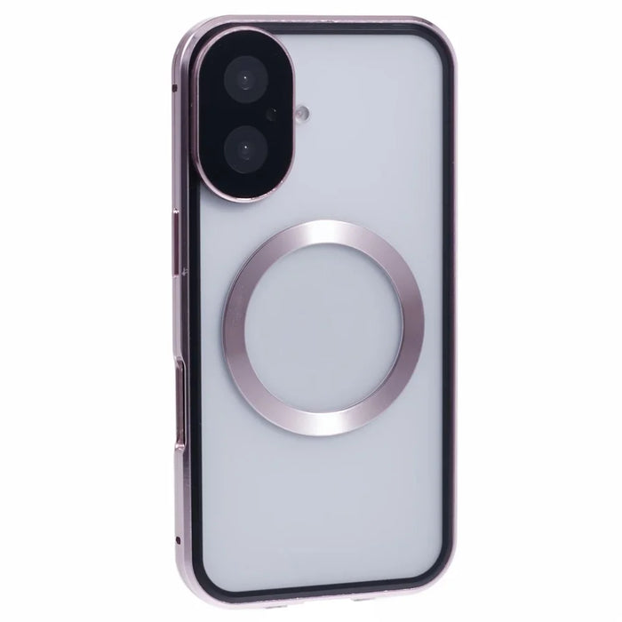 For iPhone 16 Plus Case Double Sides Tempered Glass Phone Cover Compatible with MagSafe Full Protector - Rose Gold - 4