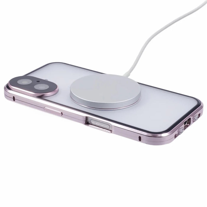 For iPhone 16 Plus Case Double Sides Tempered Glass Phone Cover Compatible with MagSafe Full Protector - Rose Gold - 5