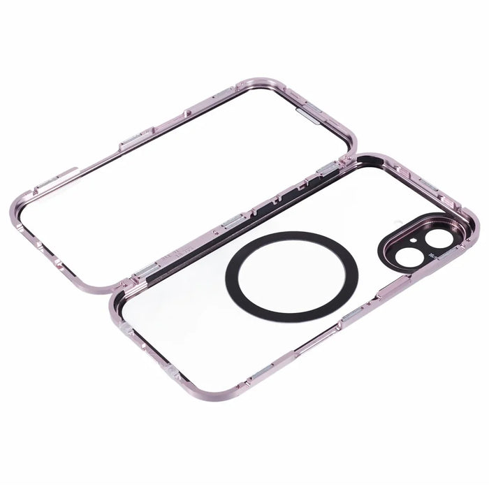 For iPhone 16 Plus Case Double Sides Tempered Glass Phone Cover Compatible with MagSafe Full Protector - Rose Gold - 6