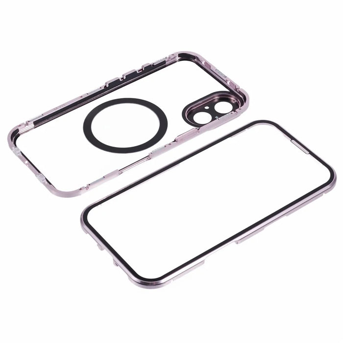 For iPhone 16 Plus Case Double Sides Tempered Glass Phone Cover Compatible with MagSafe Full Protector - Rose Gold - 7