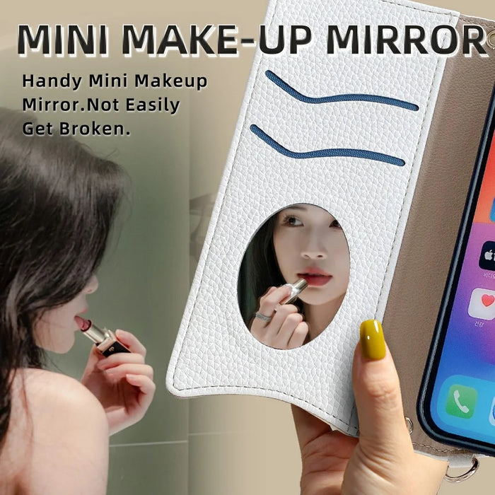 For iPhone 15 Leather Case Wallet Stand Cover Irregular Tail Style with Chain Strap - White - 7