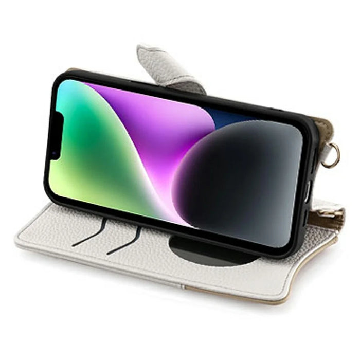 For iPhone 14 Leather Case Wallet Stand Cover Irregular Tail Style with Chain Strap - White - 3