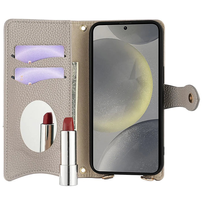 For Samsung Galaxy S23 FE Leather Case Wallet Stand Cover Irregular Tail Style with Chain Strap - Grey - 2
