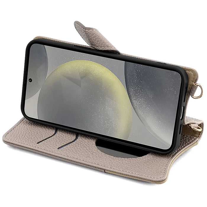 For Samsung Galaxy S23 FE Leather Case Wallet Stand Cover Irregular Tail Style with Chain Strap - Grey - 3