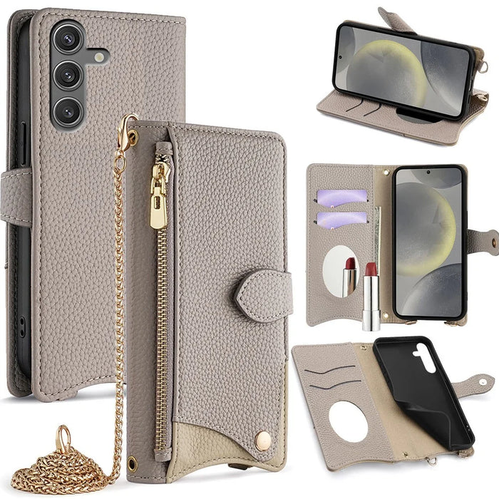 For Samsung Galaxy S23 FE Leather Case Wallet Stand Cover Irregular Tail Style with Chain Strap - Grey - 7