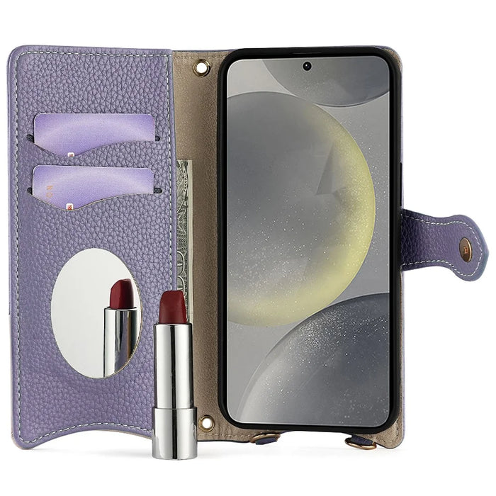 For Samsung Galaxy S24 Leather Case Wallet Stand Cover Irregular Tail Style with Chain Strap - Purple - 2