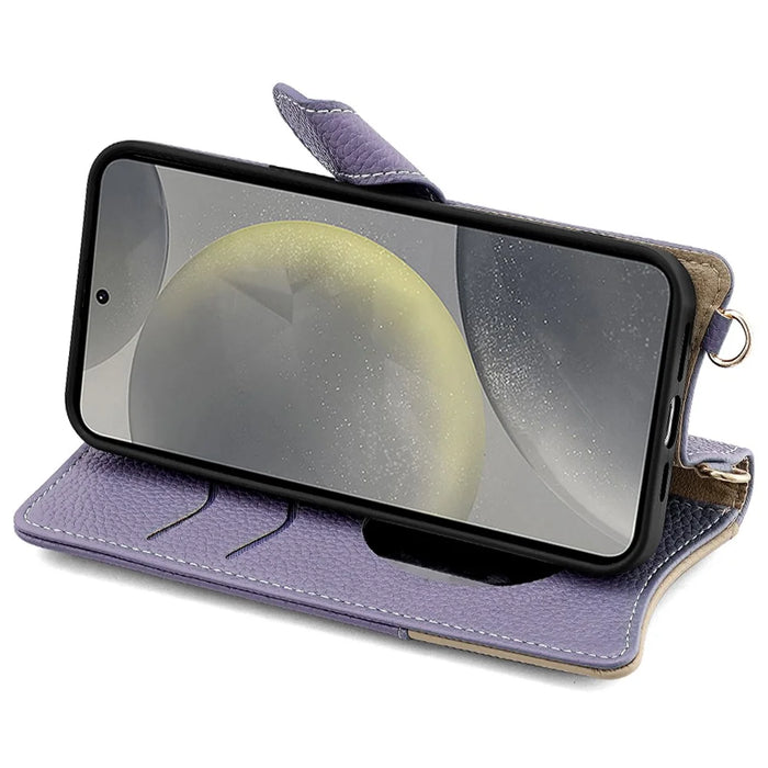 For Samsung Galaxy S24 Leather Case Wallet Stand Cover Irregular Tail Style with Chain Strap - Purple - 3