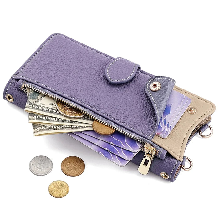 For Samsung Galaxy S24 Leather Case Wallet Stand Cover Irregular Tail Style with Chain Strap - Purple - 4