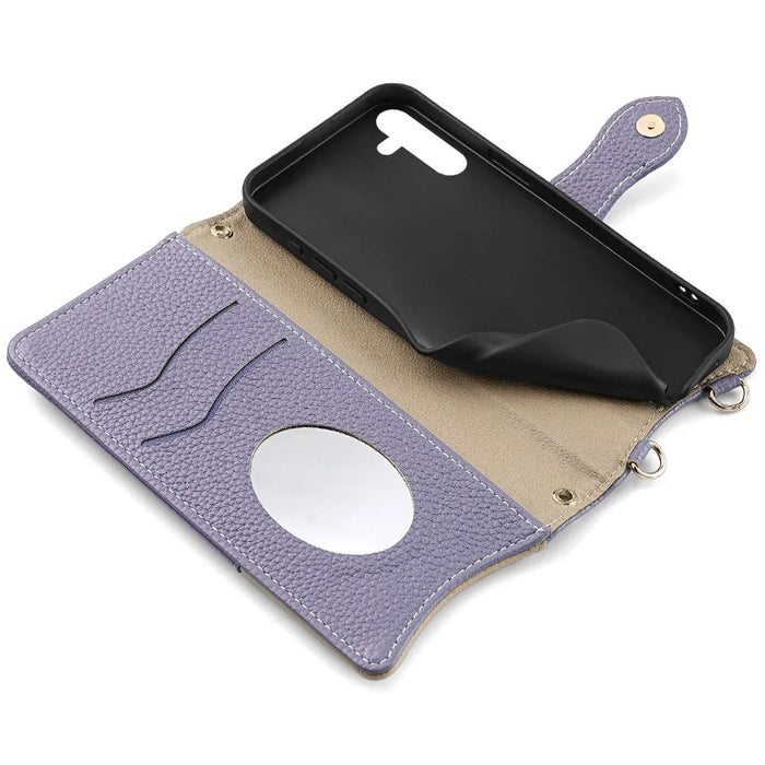 For Samsung Galaxy S24 Leather Case Wallet Stand Cover Irregular Tail Style with Chain Strap - Purple - 6