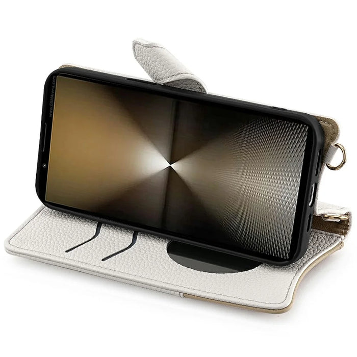 For Sony Xperia 1 IV 5G Leather Case Wallet Stand Cover Irregular Tail Style with Chain Strap - White - 3