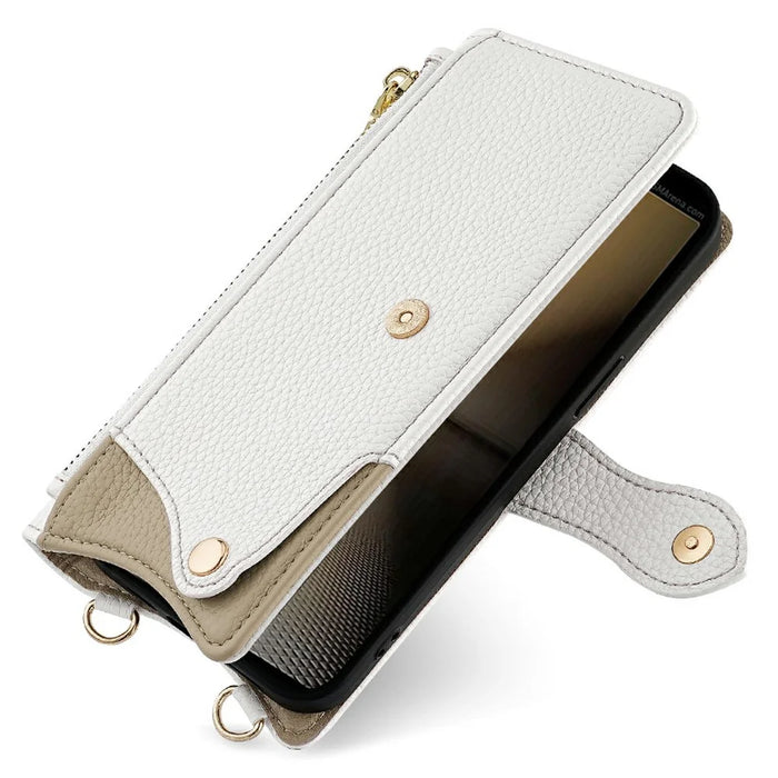 For Sony Xperia 1 IV 5G Leather Case Wallet Stand Cover Irregular Tail Style with Chain Strap - White - 5